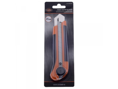 нож пластиковый с прорезиненной ручкой с винтовым фиксатором, 25мм